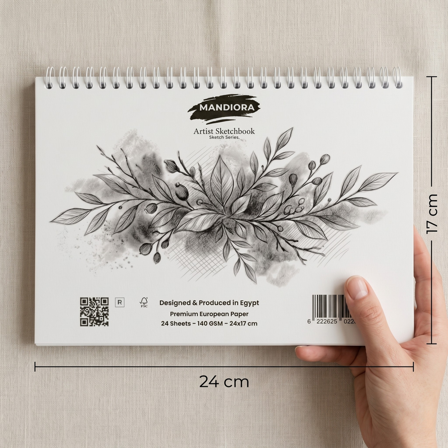 Mandiora دفتر اسكتش 24 × 17 سم – عرضى– 140 جرام (للرسم)