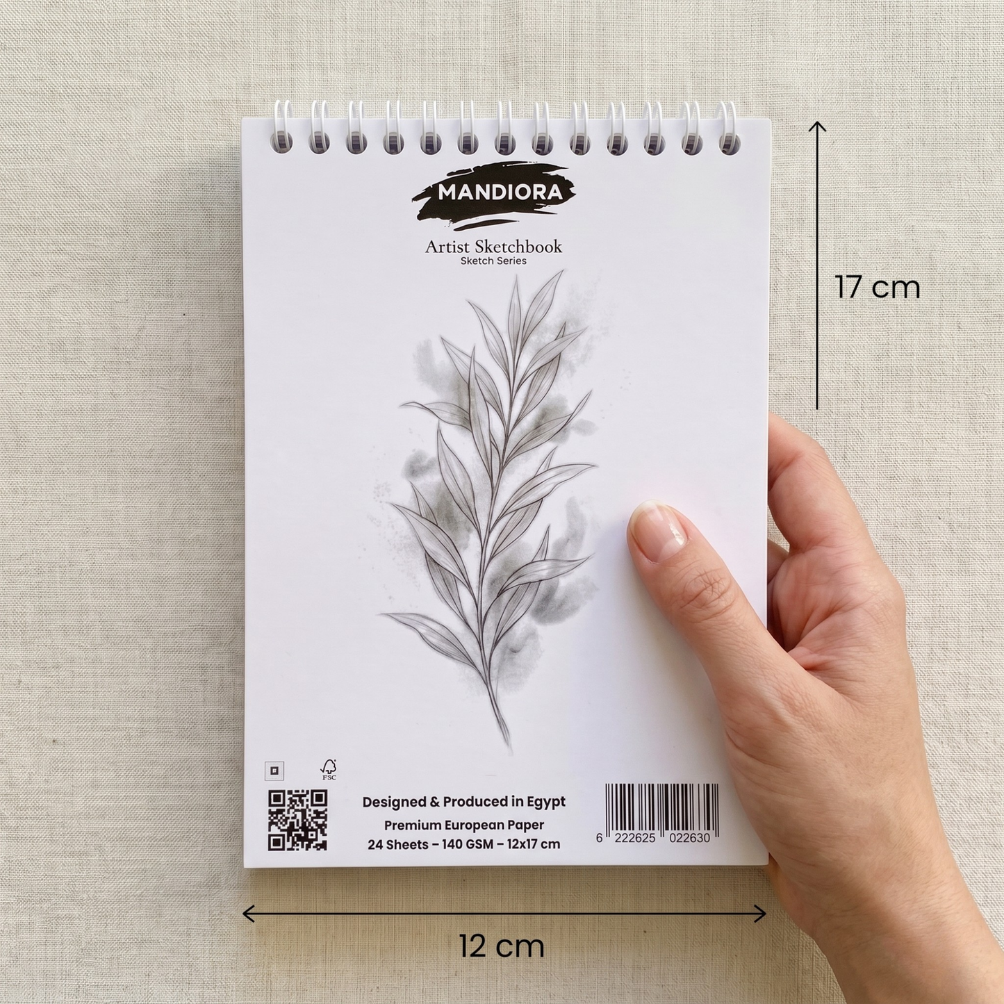 Mandiora دفتر اسكتش 12× 17 سم – طولى – 140 جرام (للرسم)
