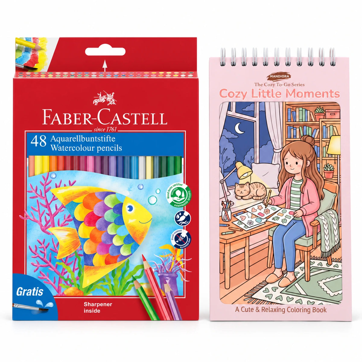 Mandiora Cozy Little Moments & Faber-Castell Watercolour Pencils Bundle