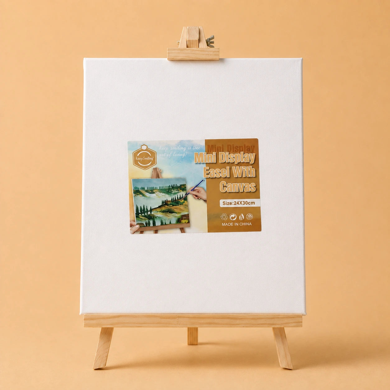 حامل لوحات عرض صغير مع كانفاس كيب سمايلينج - 24×30 سم