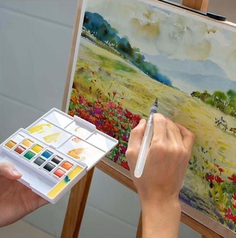 Superior طقم ألوان مائية صلبة 12 لون مع فرشة مائية | ألوان زاهية للرسم