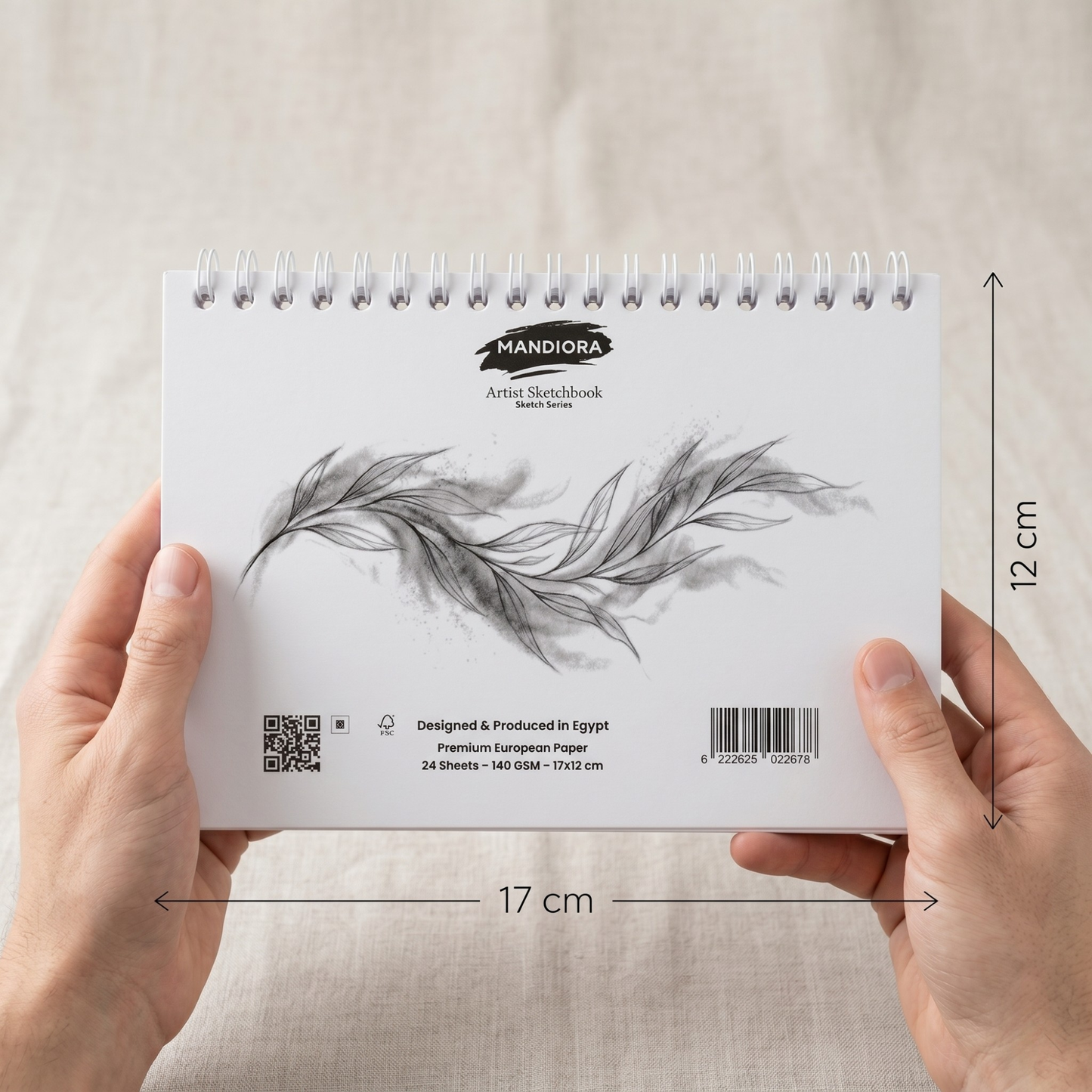 Mandiora دفتر اسكتش 17 × 12 سم – عرضى – 140 جرام (للرسم)