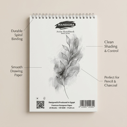 Mandiora دفتر اسكتش 17 × 24 سم – طولى– 140 جرام (للرسم)