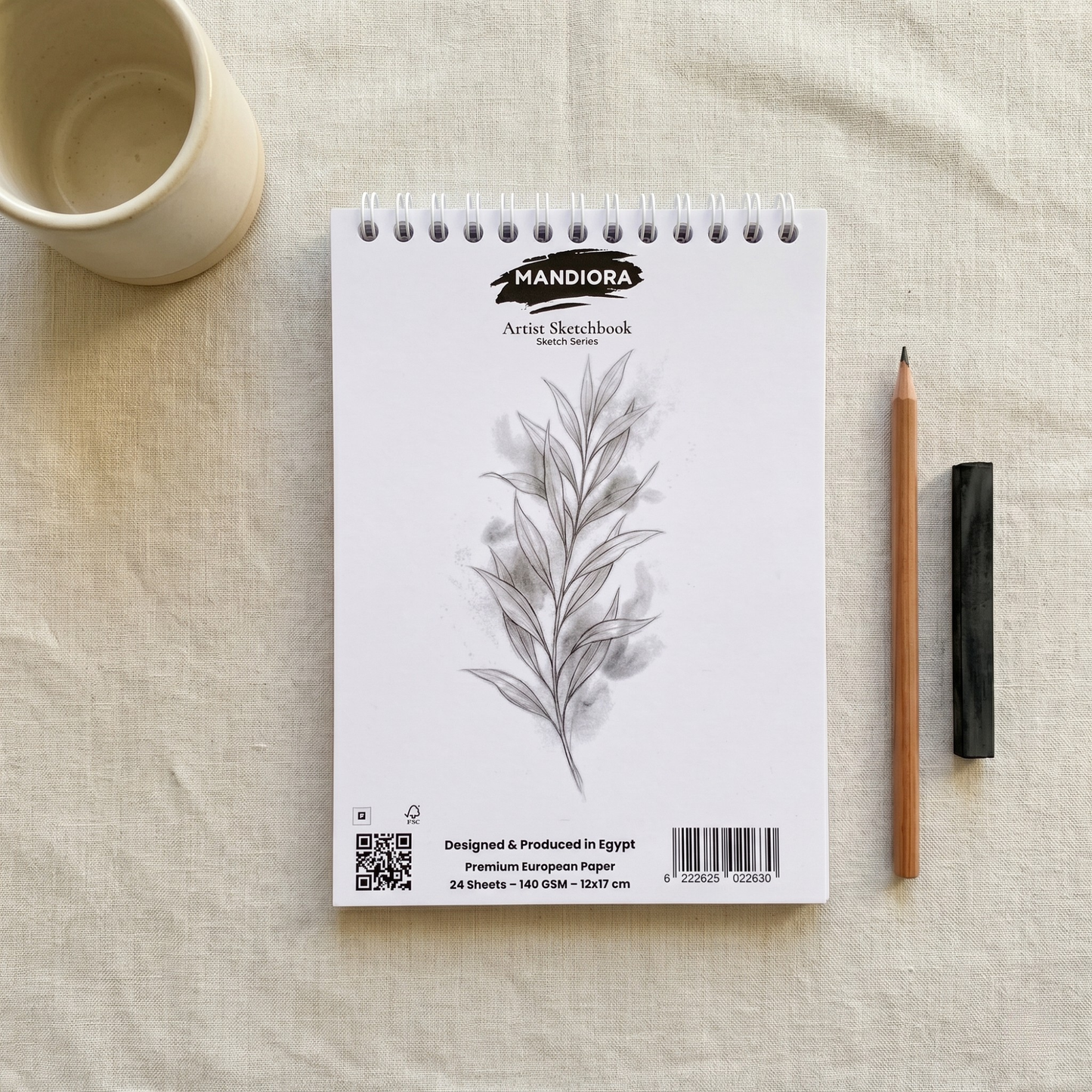 Mandiora دفتر اسكتش 12× 17 سم – طولى – 140 جرام (للرسم)
