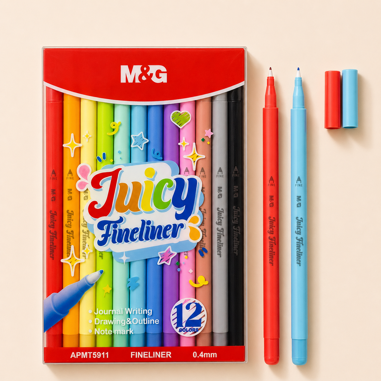 طقم أقلام فاین لاينر M&G Juicy – 12 لون رأس دقيق 0.4 مم | APMT5911