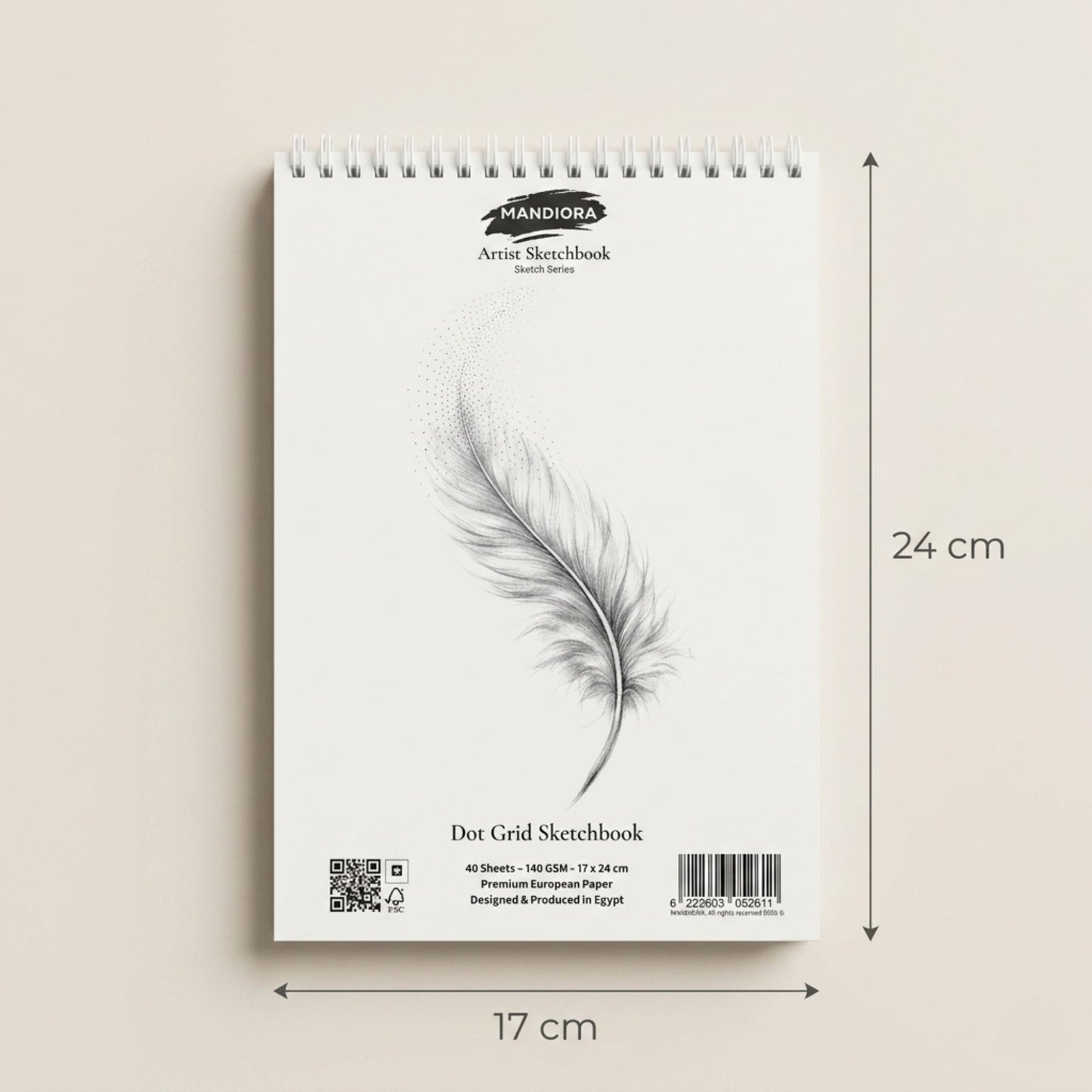 Mandiora كراسة رسم Dot Grid 140 جرام 17×24 سم | اسكتش احترافي