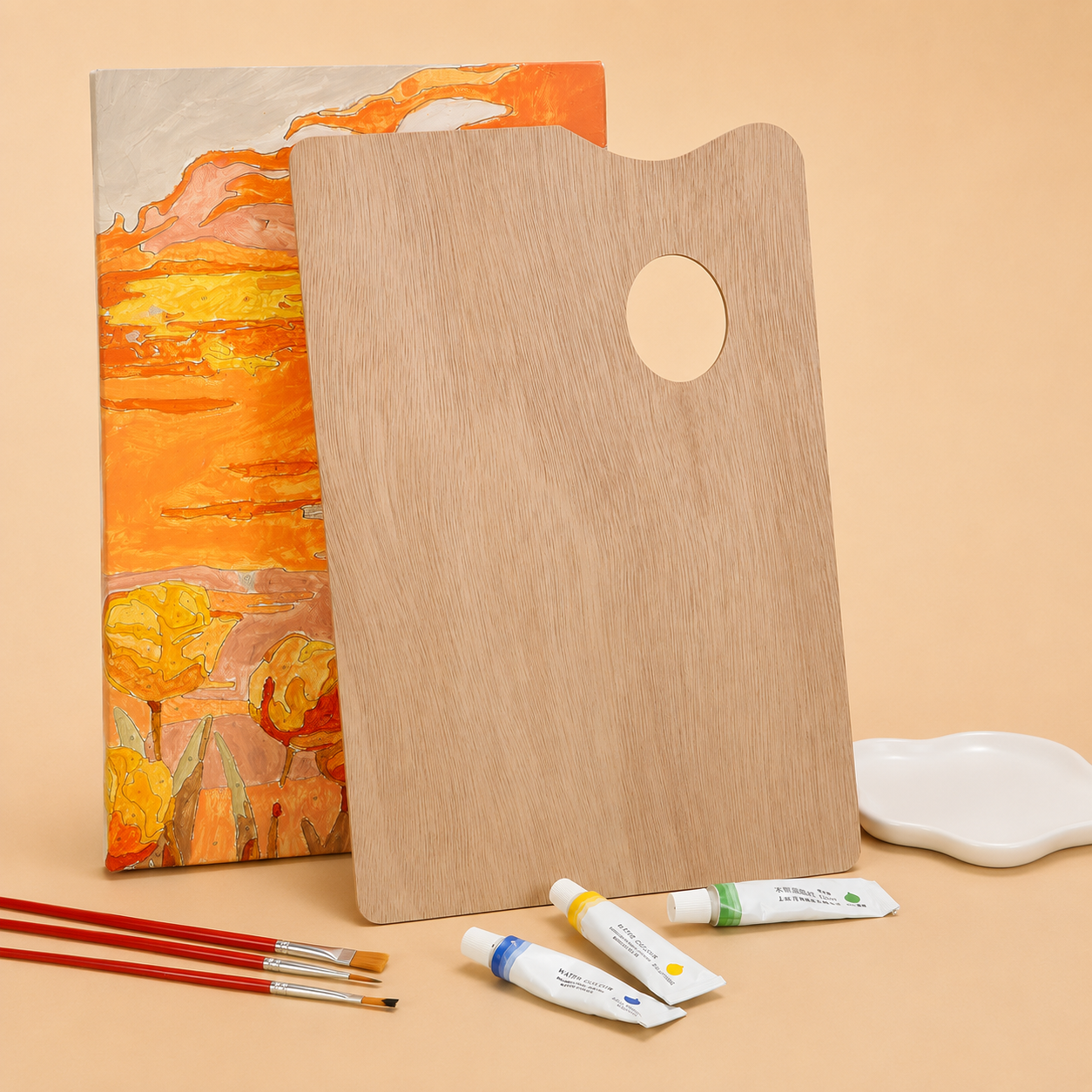 باليت رسم خشبي مستطيل 30 × 20 سم | لوحة مزج ألوان احترافية