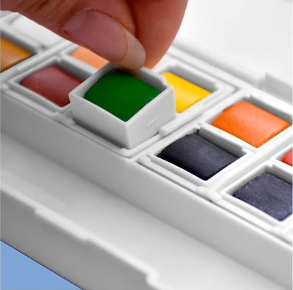 Superior طقم ألوان مائية صلبة 12 لون مع فرشة مائية | ألوان زاهية للرسم